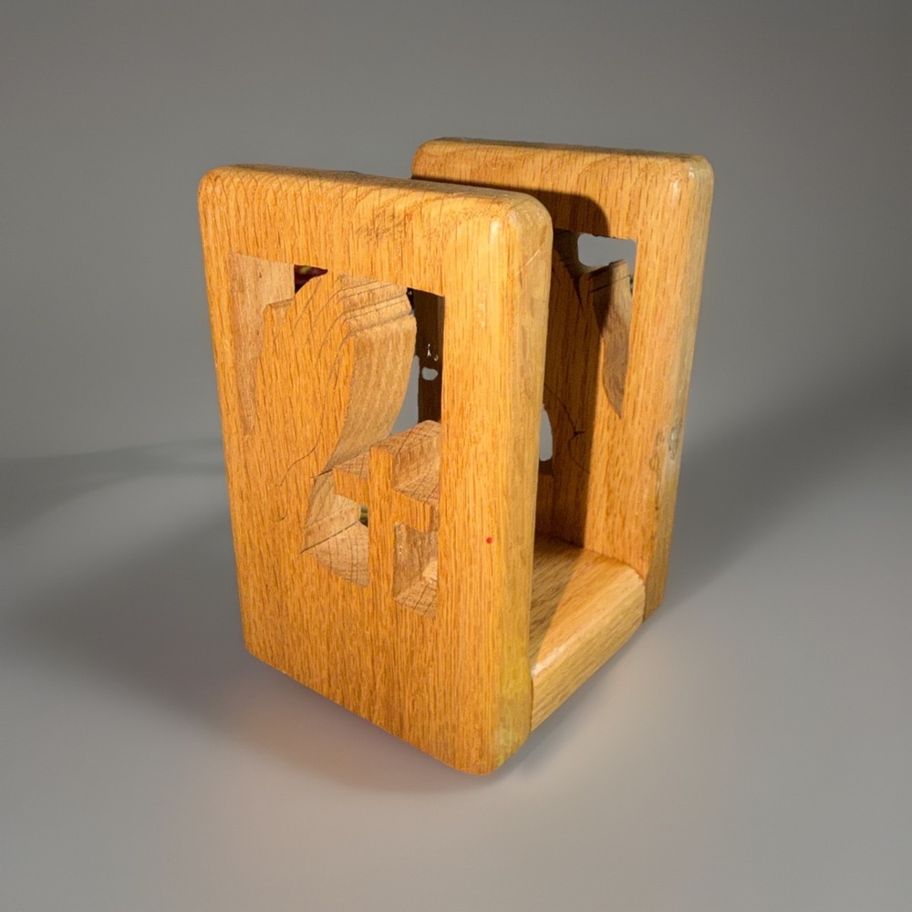 Vtg Hand Carved Wooden Praying Hands & Cross Napkin/Bible Holder Religious Decor